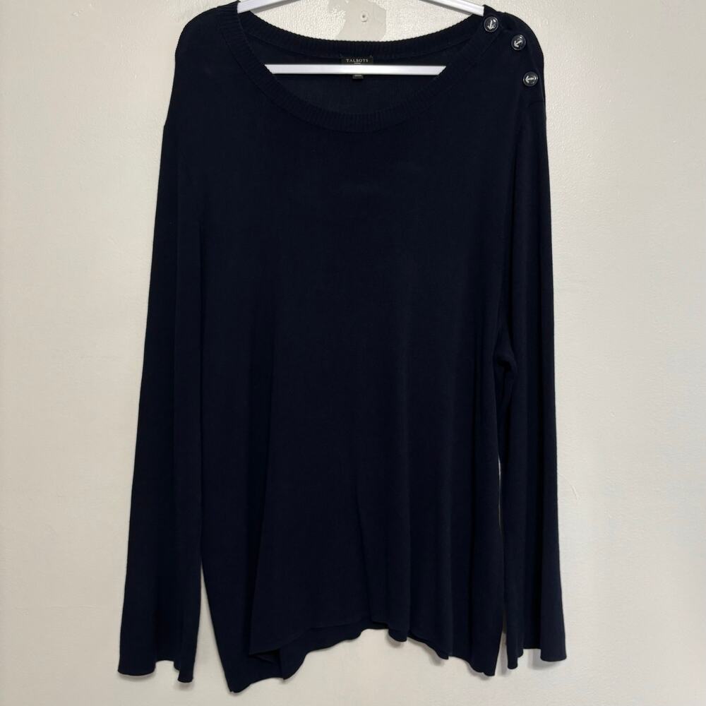 Talbots 3X Navy Blue Crew Neck Pullover Sweater Anchor Buttons